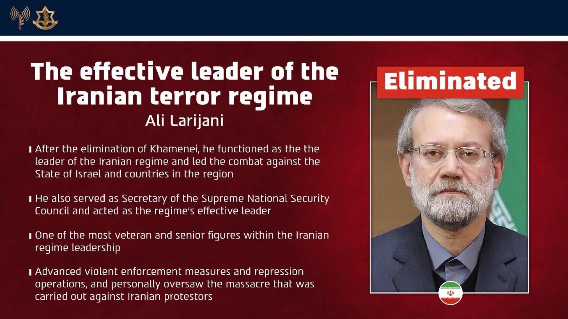 Israel asegura haber matado a Ali Lariyani, secretario Consejo Supremo de Seguridad iraní